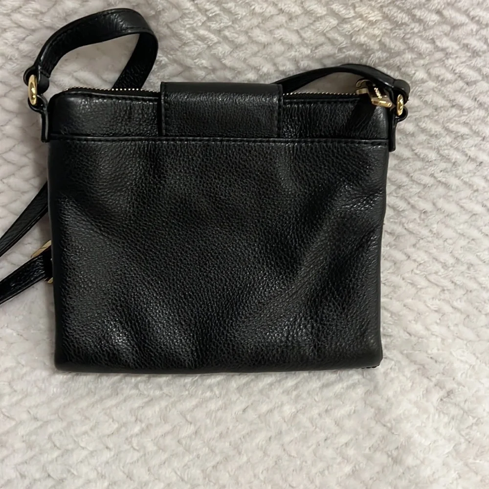 Michael Kors Fulton Black Crossbody Bag Double Zip Leather Gold Tone